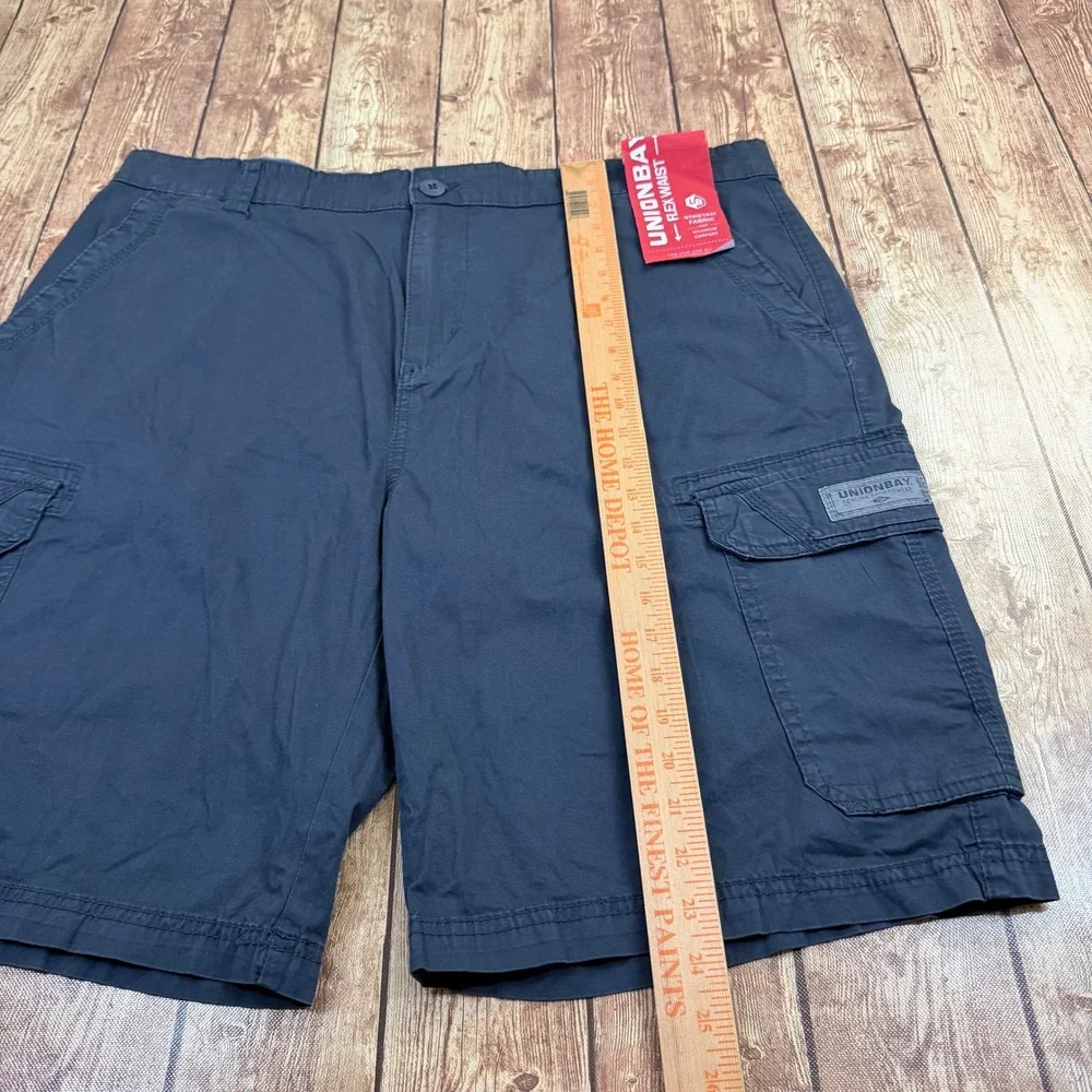 Unionbay Flex Waist Cargo Shorts Mens 42 Navy Blue Stretch Cotton